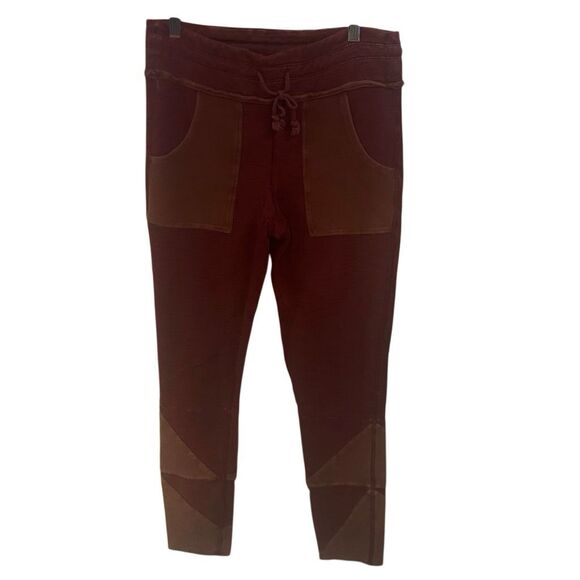 Free People Movement size Large raw hem brown red pants drawstring patch work - Picture 1 of 5